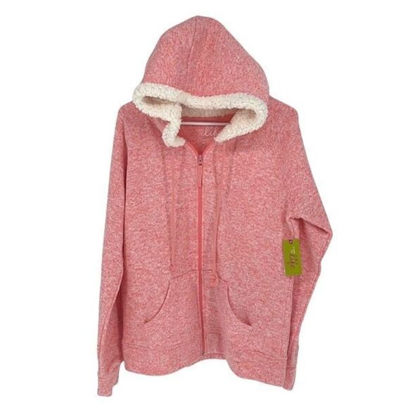 Made For Life Womens Fleece Lined Hood Zip Front Sweatshirt Coral Pink Size Larg - Picture 1 of 7